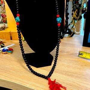 Turquoise and sandalwood beadedTibetan, prayer, Neaklace